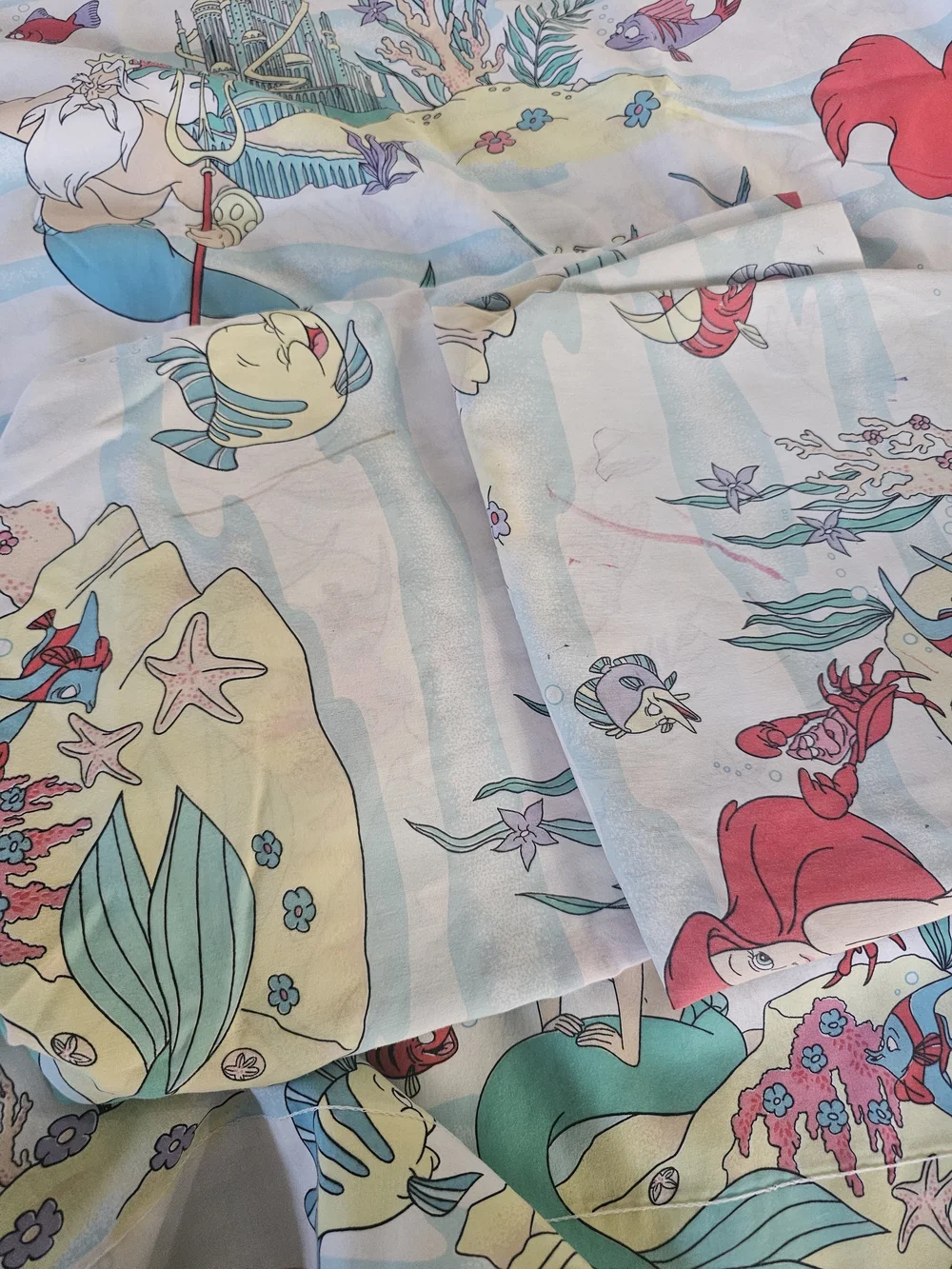 Vintage 90s Disney The Little Mermaid Printed Fabric Sheet Set - Picture 4 of 5